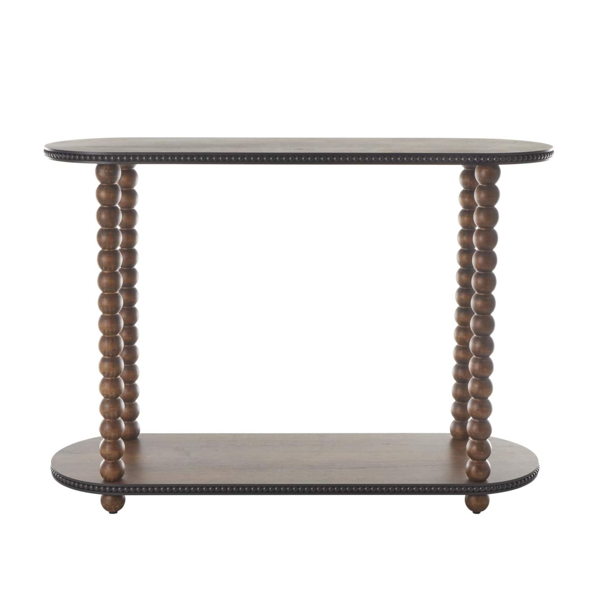 47" Brown Wood Oval Spindle 1-Shelf Living Room Console Table with Beaded Edges